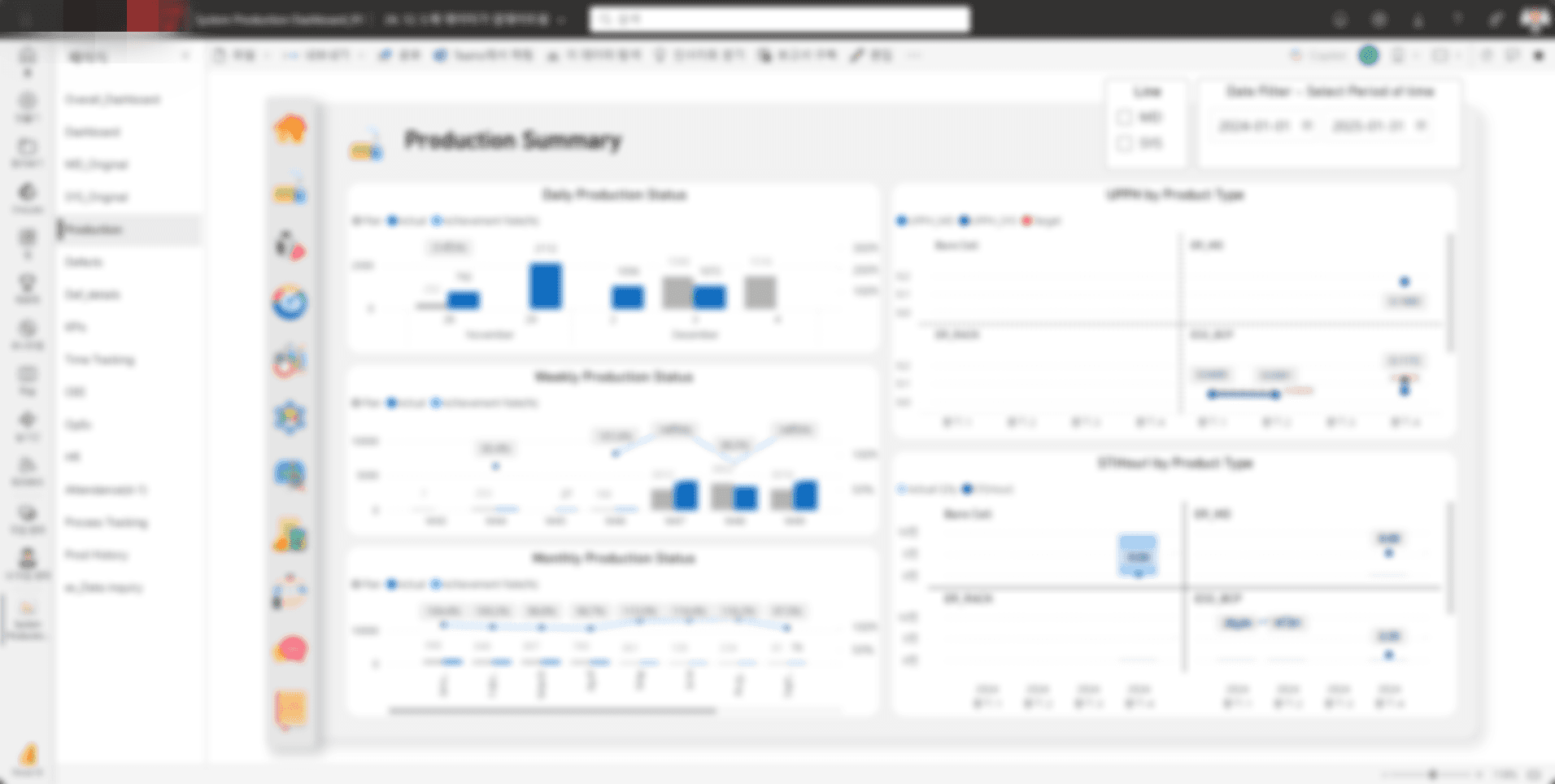 Power BI — 개별 라인 생산 현황 및 세부 지표 (ST, UPPH)